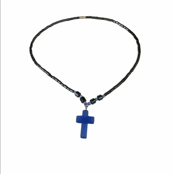 Necklace hematite (non-magnetic) blue cross - Picture 2 of 8